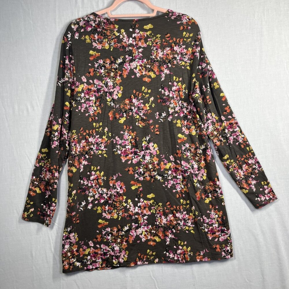 J Jill Dress Womens Large Tall Brown Floral Long Sleeve Drop Waist Stretch Tunic - Picture 2 of 8